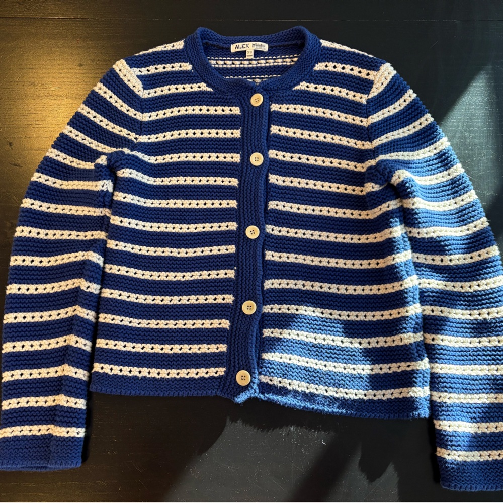 Alex Mill Haley Navy and White Striped Cardigan Sweater in XS